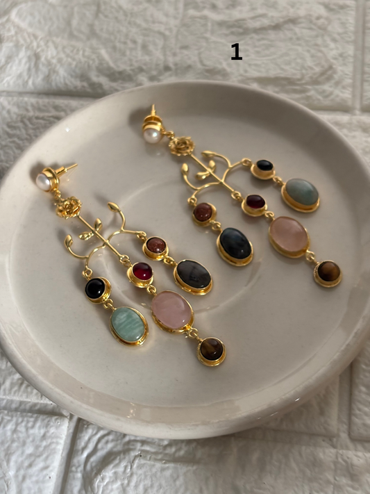 Pearl Regal Natural Stone Dangler- Brass