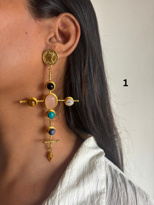 Catherine Natural Stone Earrings- Brass