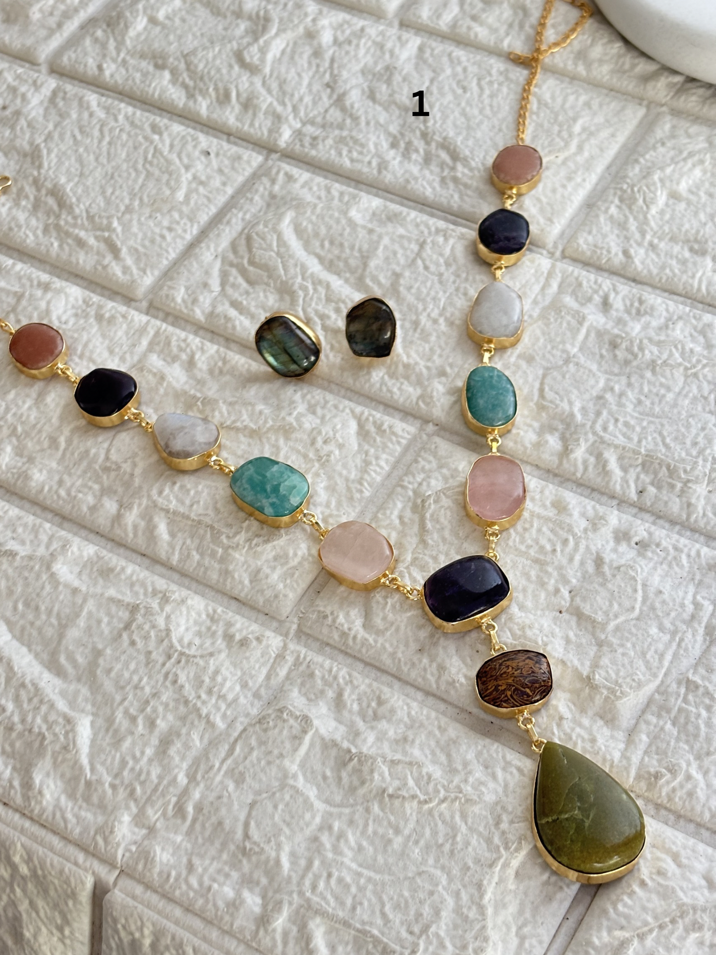 Color-candy Natural Stone Necklace - Brass