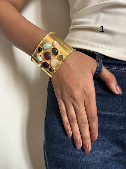 Ethereal Natural Color Stone Cuff Brass