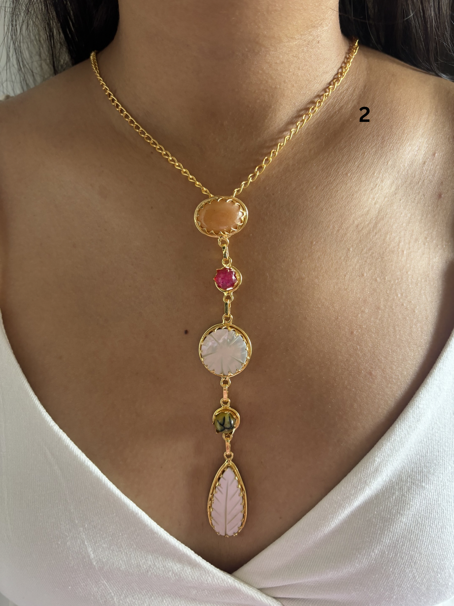 Era Natural Stone Necklace- Brass
