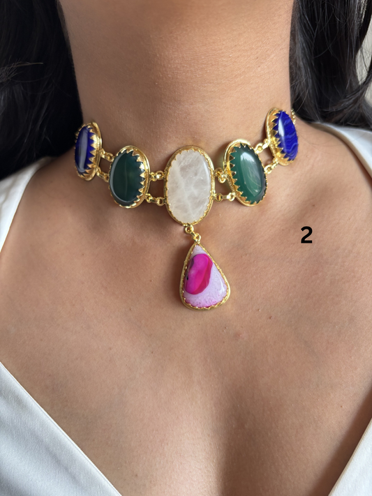 Victorian Natural Stone Choker- Brass