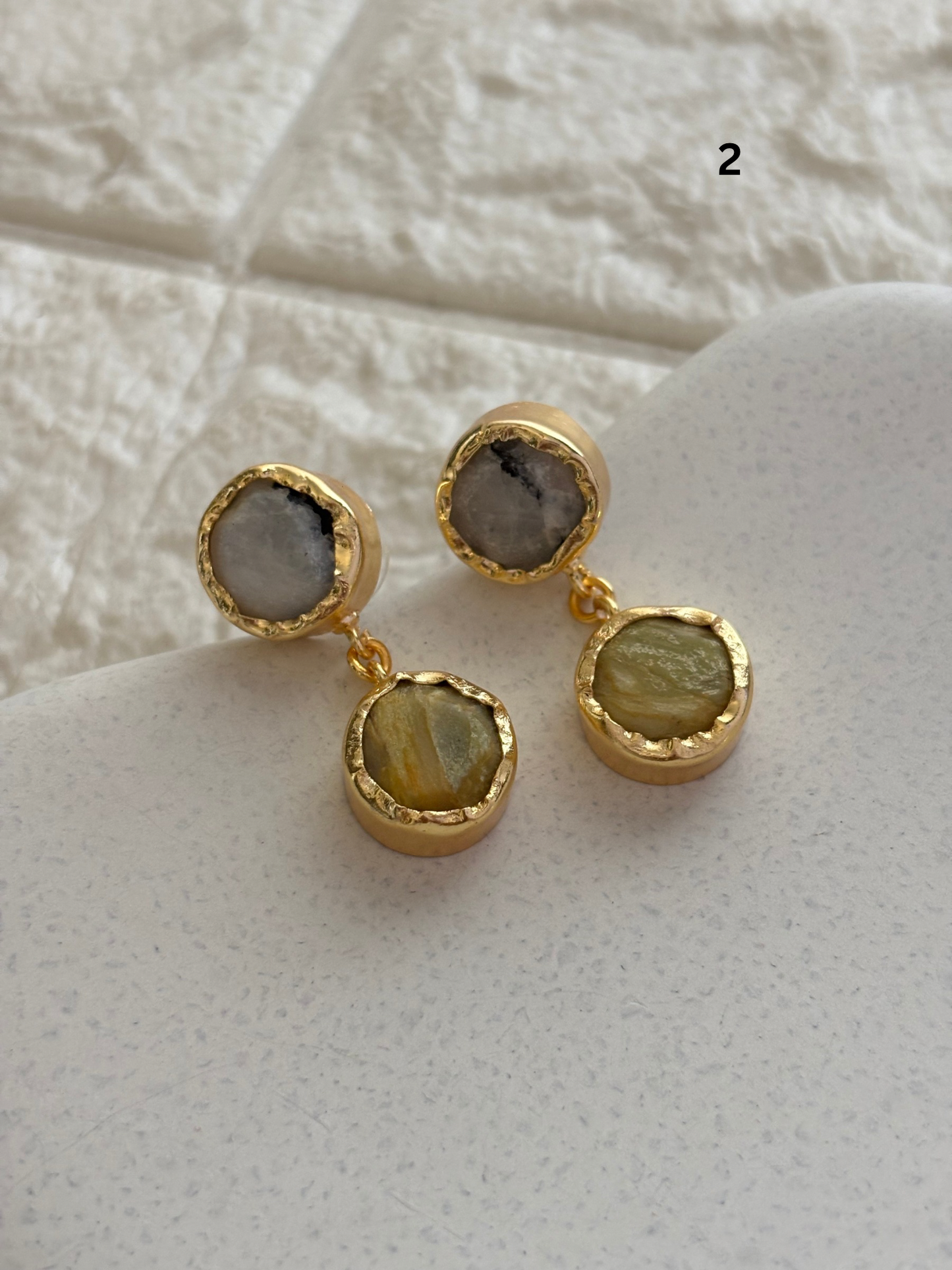 Dual Natural Stone Earring-Brass