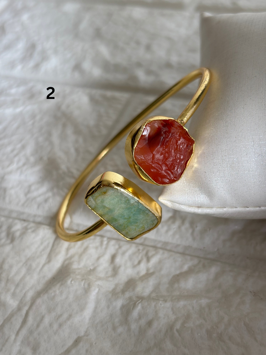 Duo Natural Stone Adjustable Cuff- Brass
