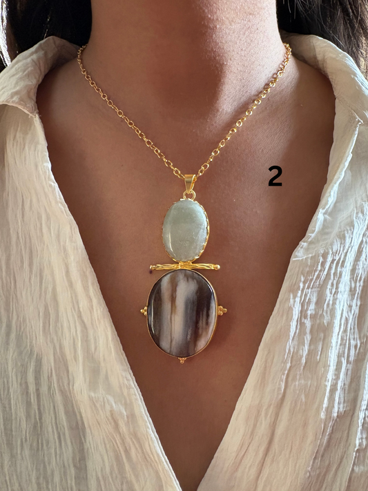 Thea Natural Stone Necklace - Brass
