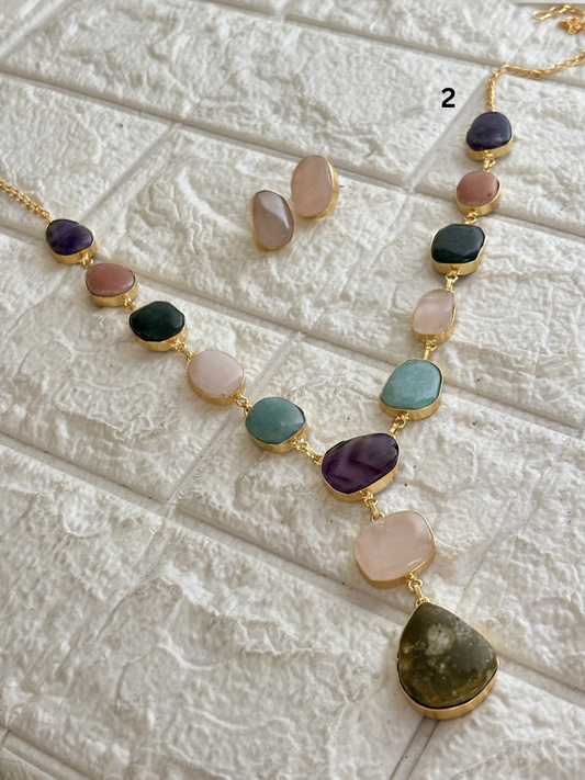 Color-candy Natural Stone Necklace - Brass
