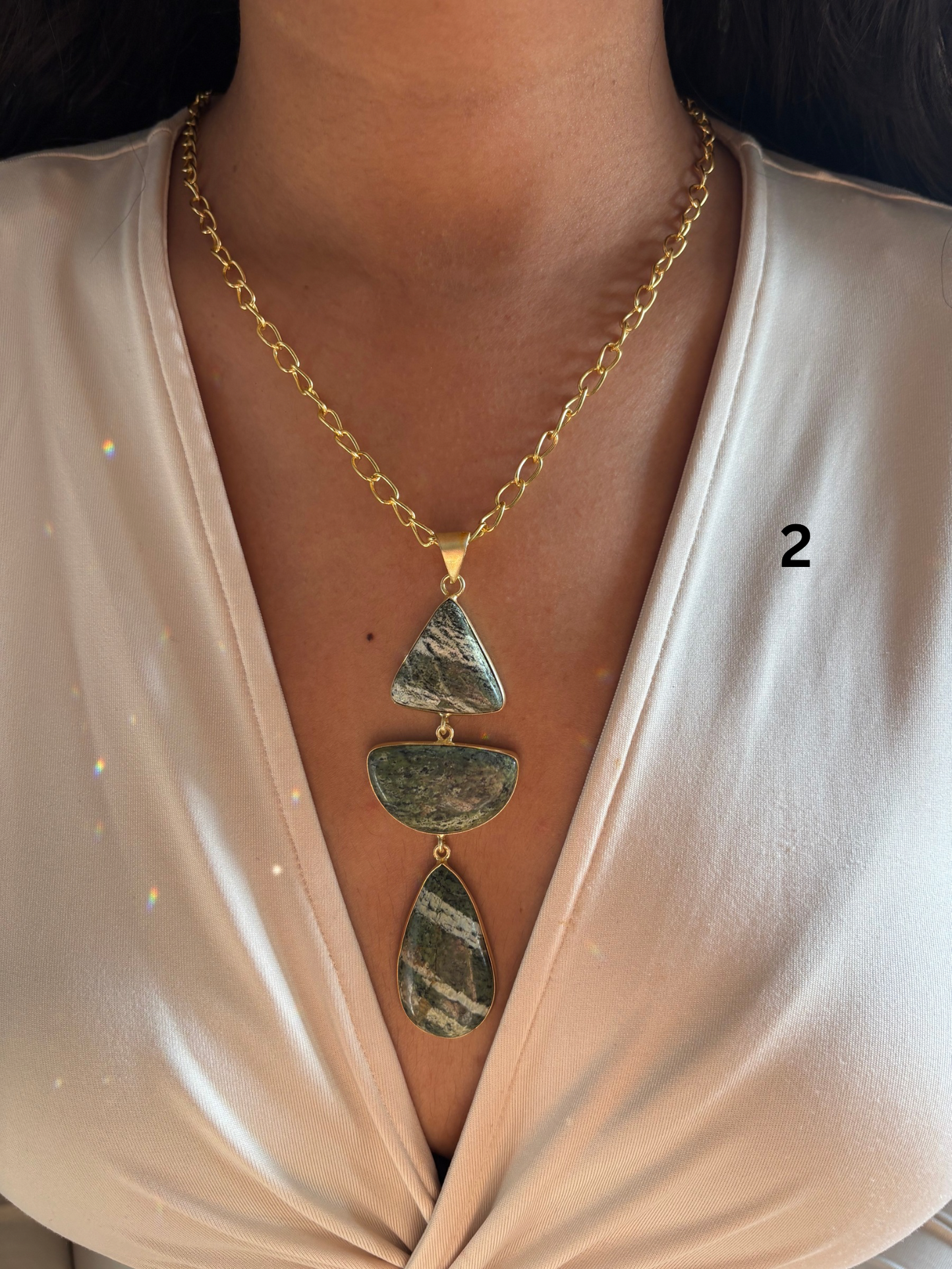 Vintage Jasper Natural Stone Necklace - Brass