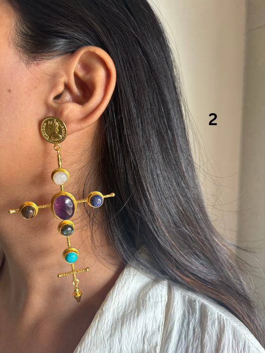 Catherine Natural Stone Earrings- Brass