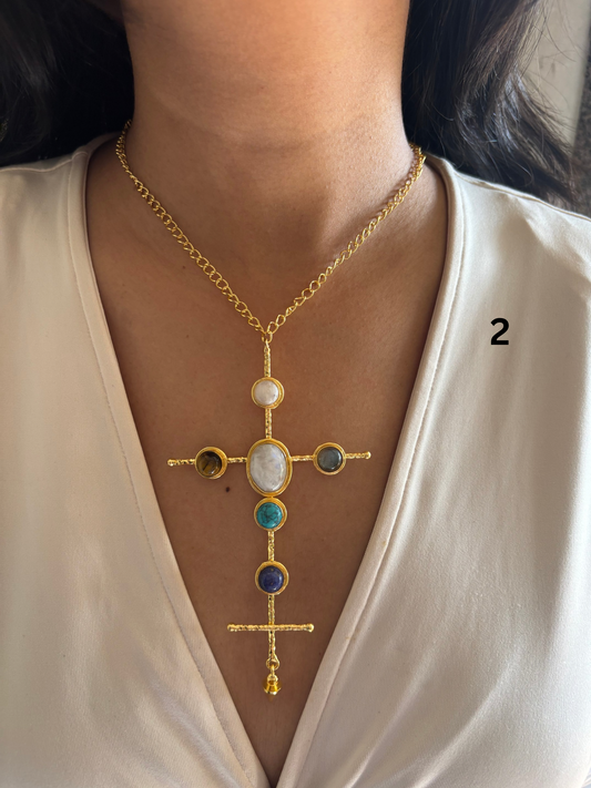 Catherine Natural stone Necklace-Brass