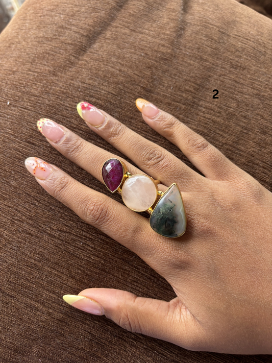 Popsicle Natural Stone Adjustable Ring Brass