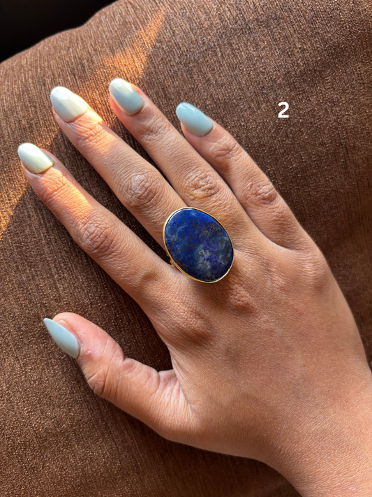 Natural Stone Adjustable Ring - Brass