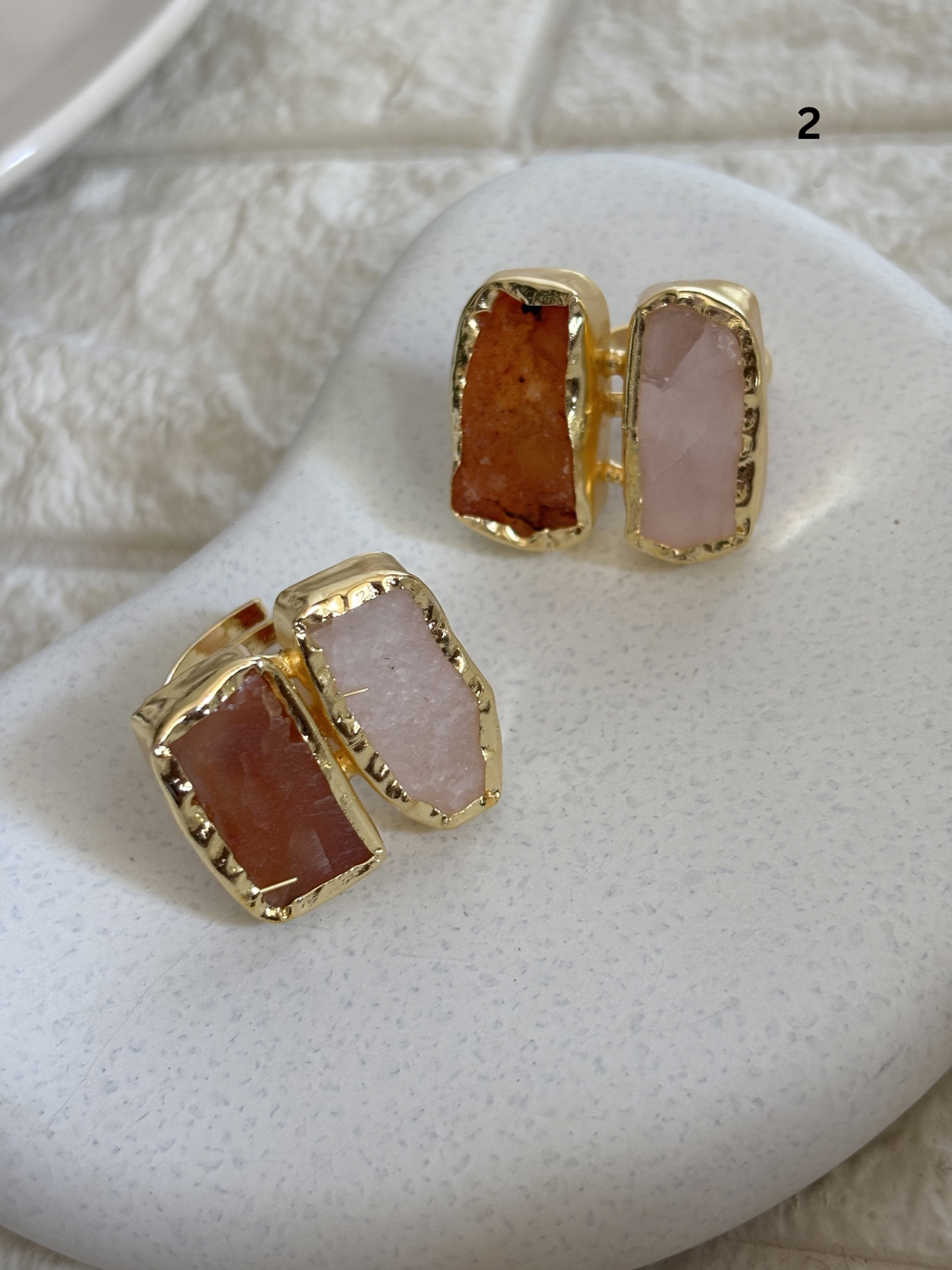 Duo Natural Stone Adjustable Ring - Brass