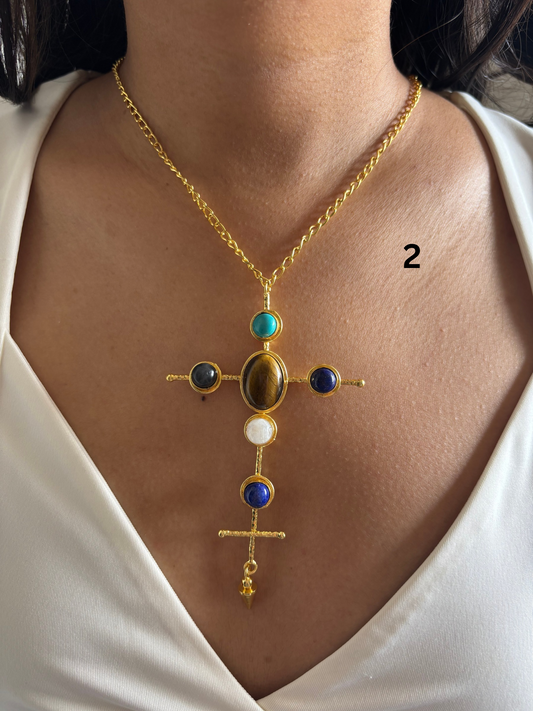 Catherine Natural stone Necklace-Brass