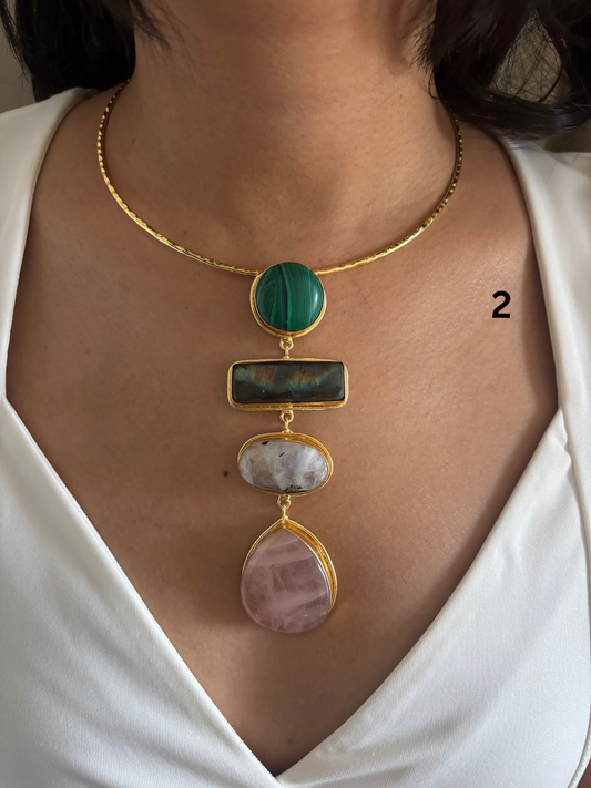 Isabelle Natural Stone Hasli Choker- Brass