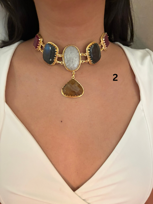 Victorian Natural Stone Choker- Brass
