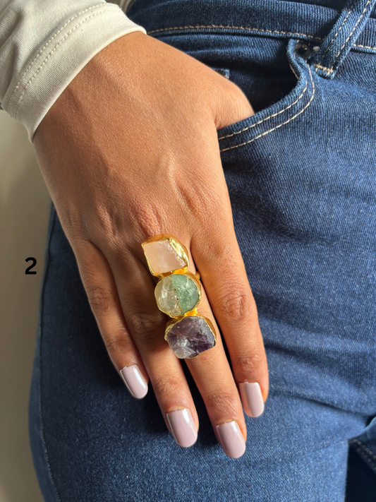 Trinity Natural Stone Adjustable Ring- Brass