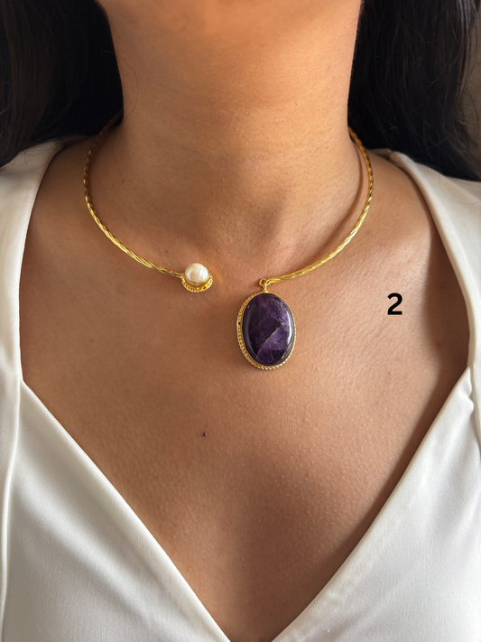 Amethyst Choker Hasli- Brass