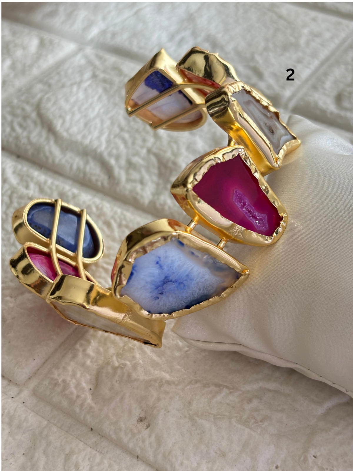 Multi-color Agate Adjustable Cuff Brass