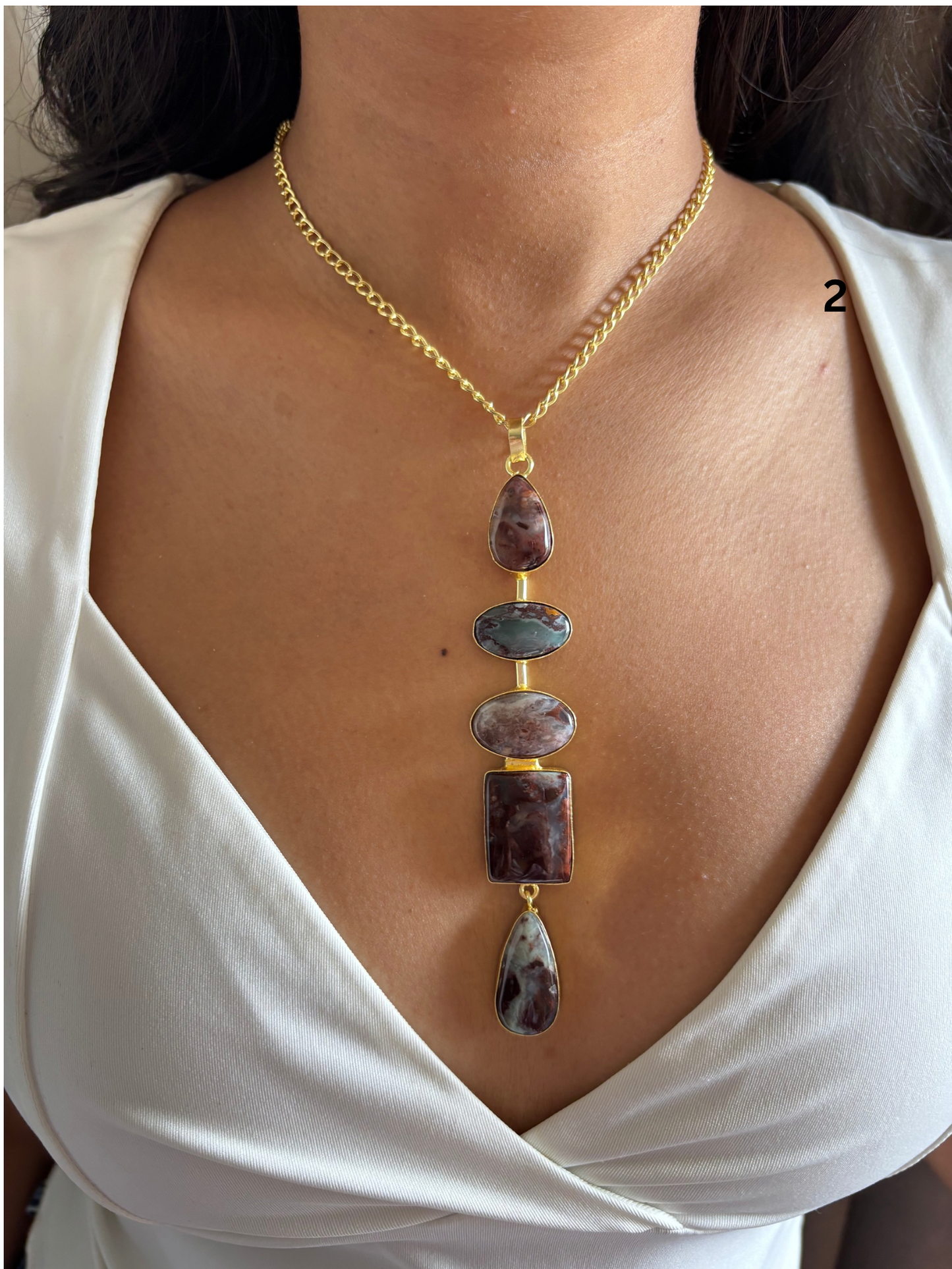 Victorian Rose Natural Stone Necklace-Brass