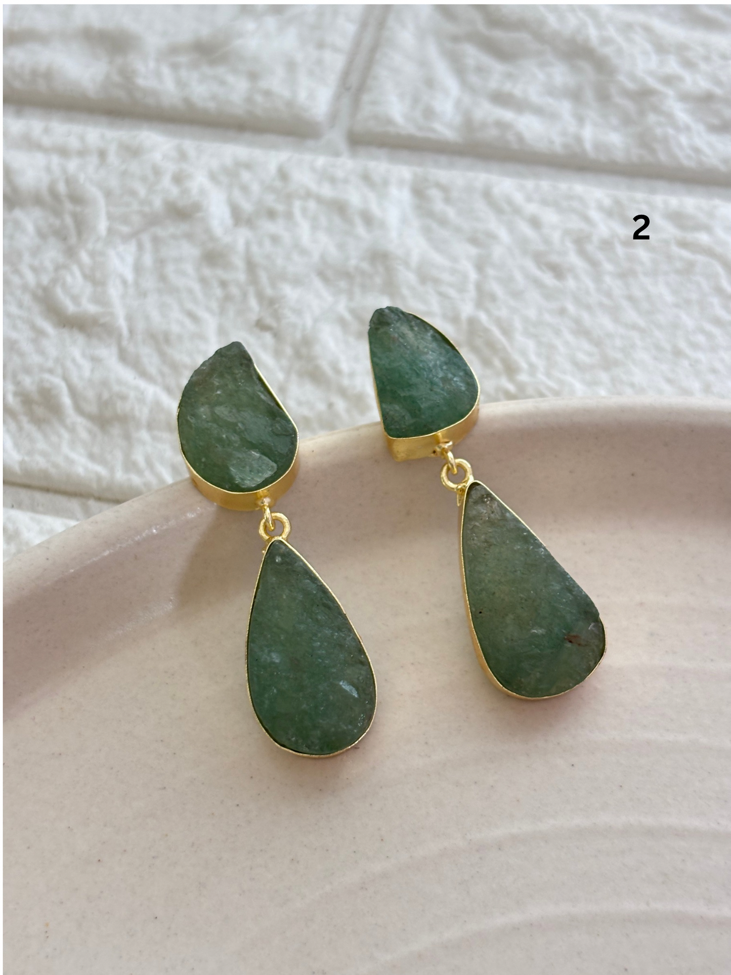 Amor Natural Stone Earring - Brass