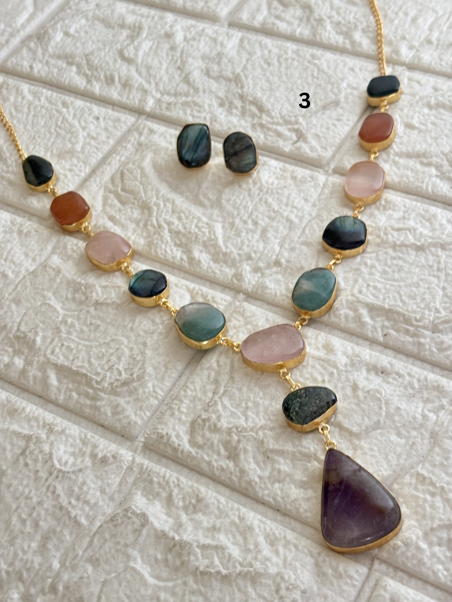 Color-candy Natural Stone Necklace - Brass