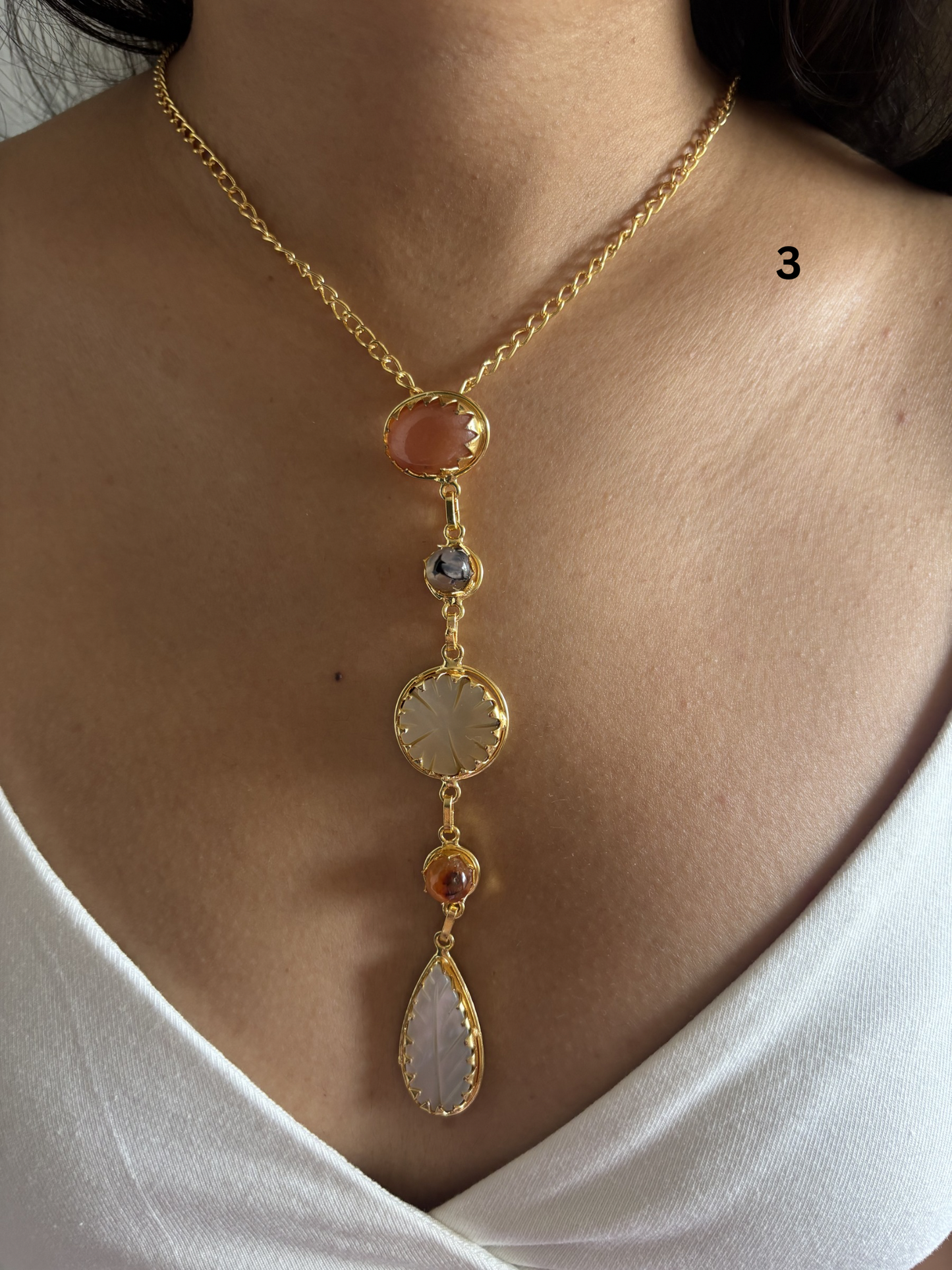 Era Natural Stone Necklace- Brass
