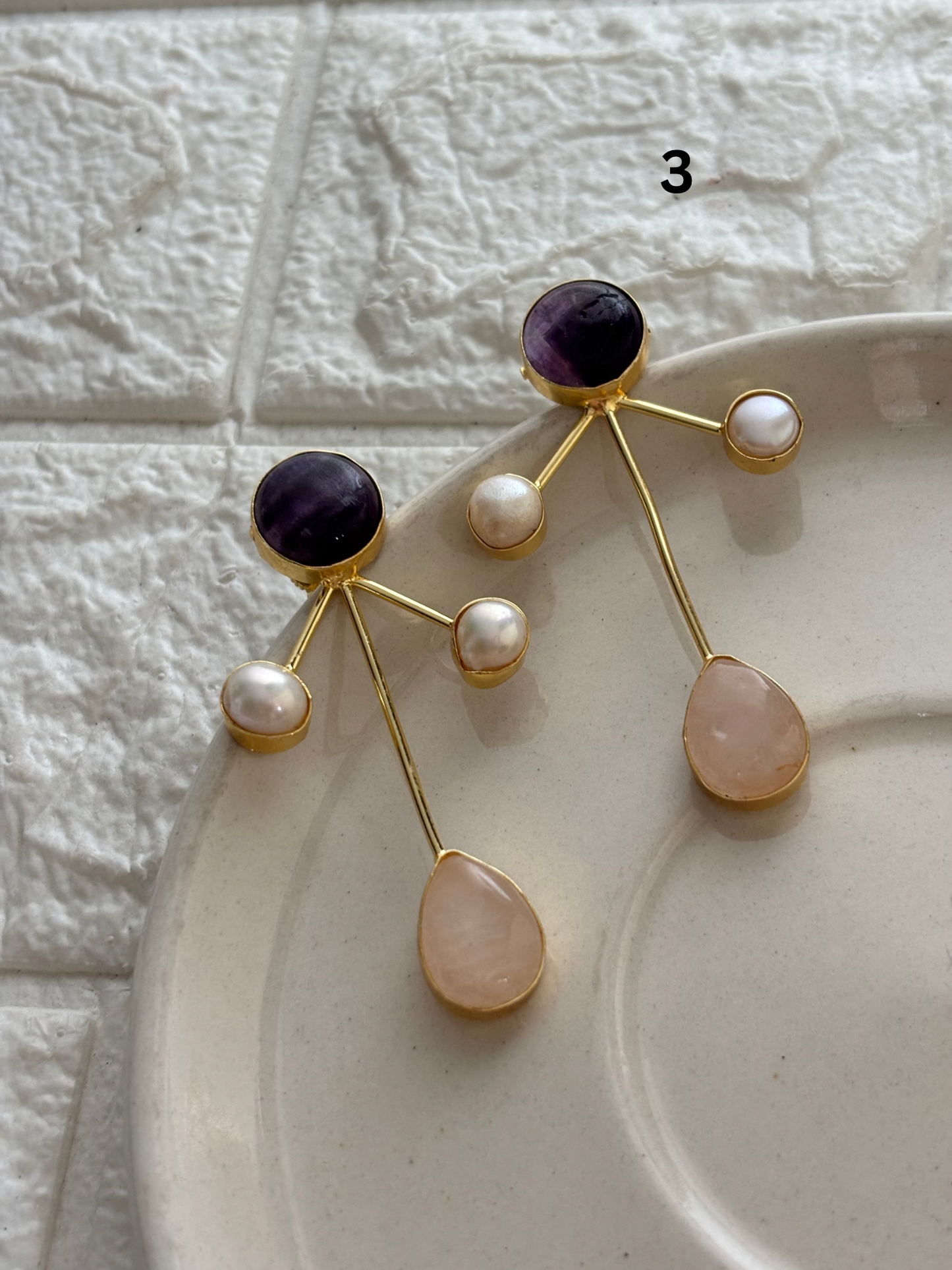 Hailey Natural stone Earring- Brass