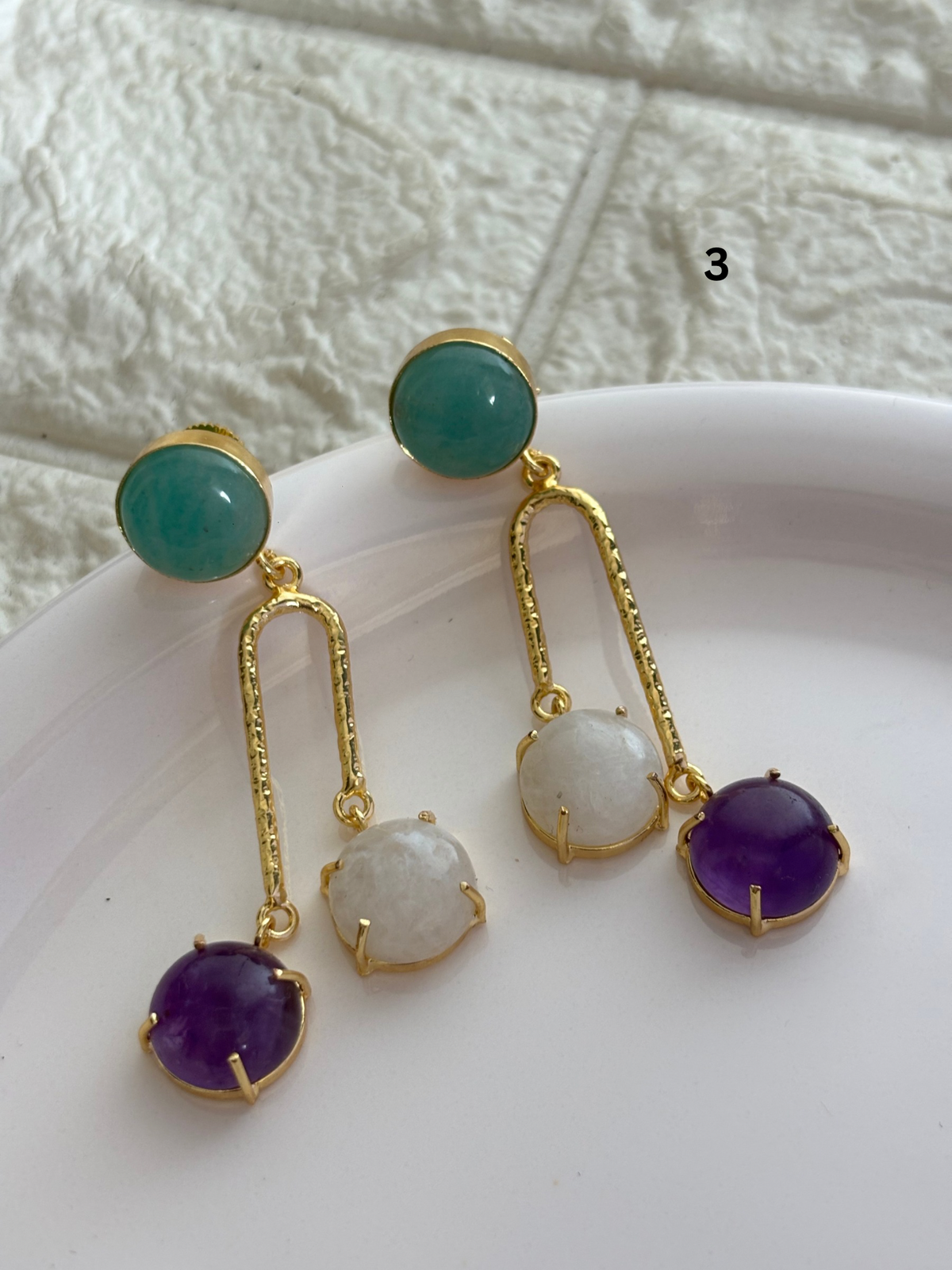 Jane Natural Stone Dangler Brass