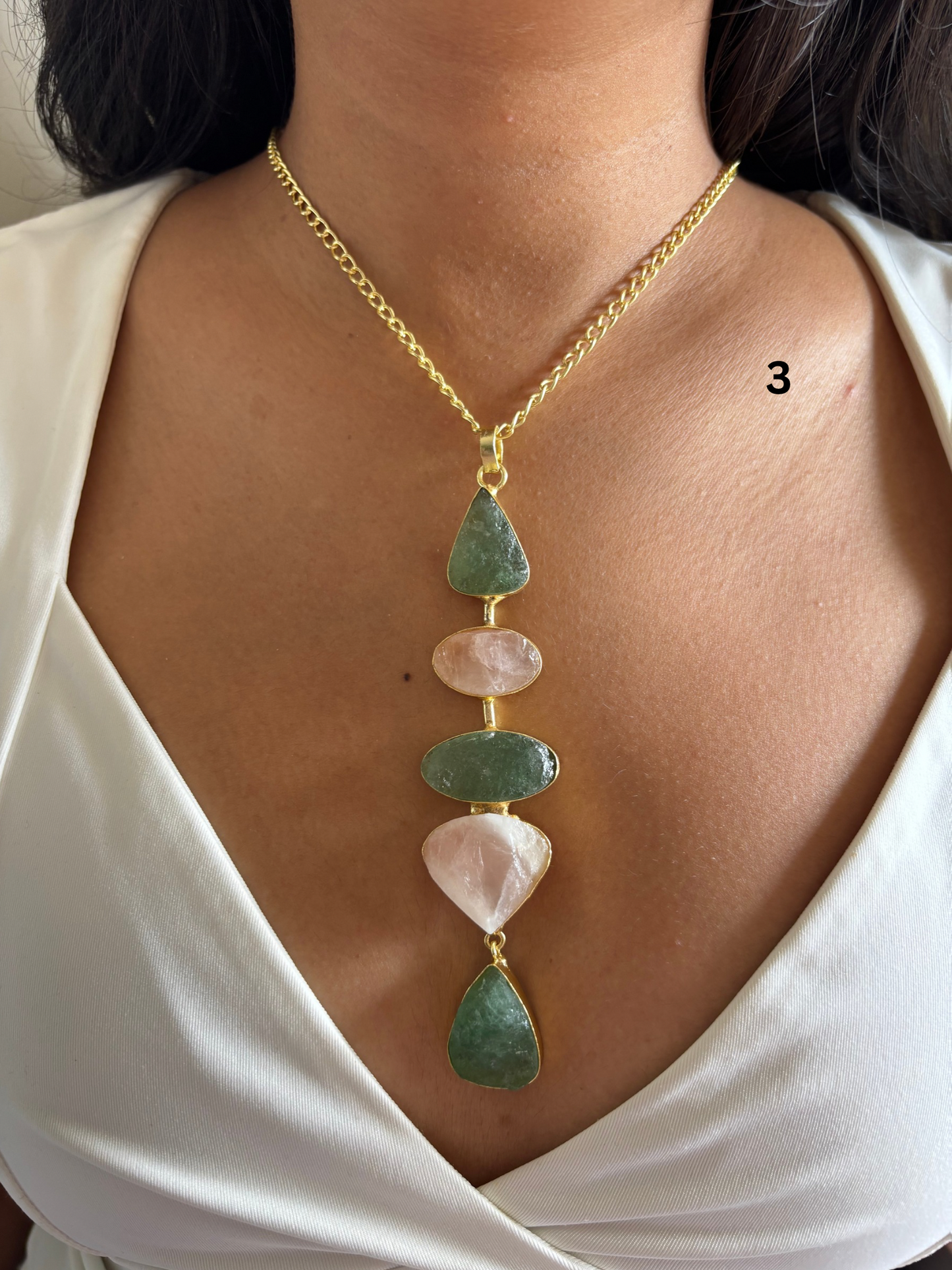 Victorian Rose Natural Stone Necklace-Brass