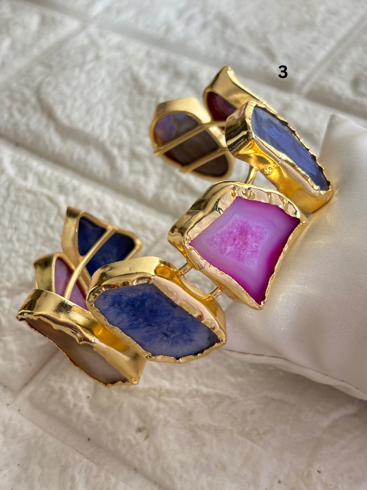 Multi-color Agate Adjustable Cuff Brass