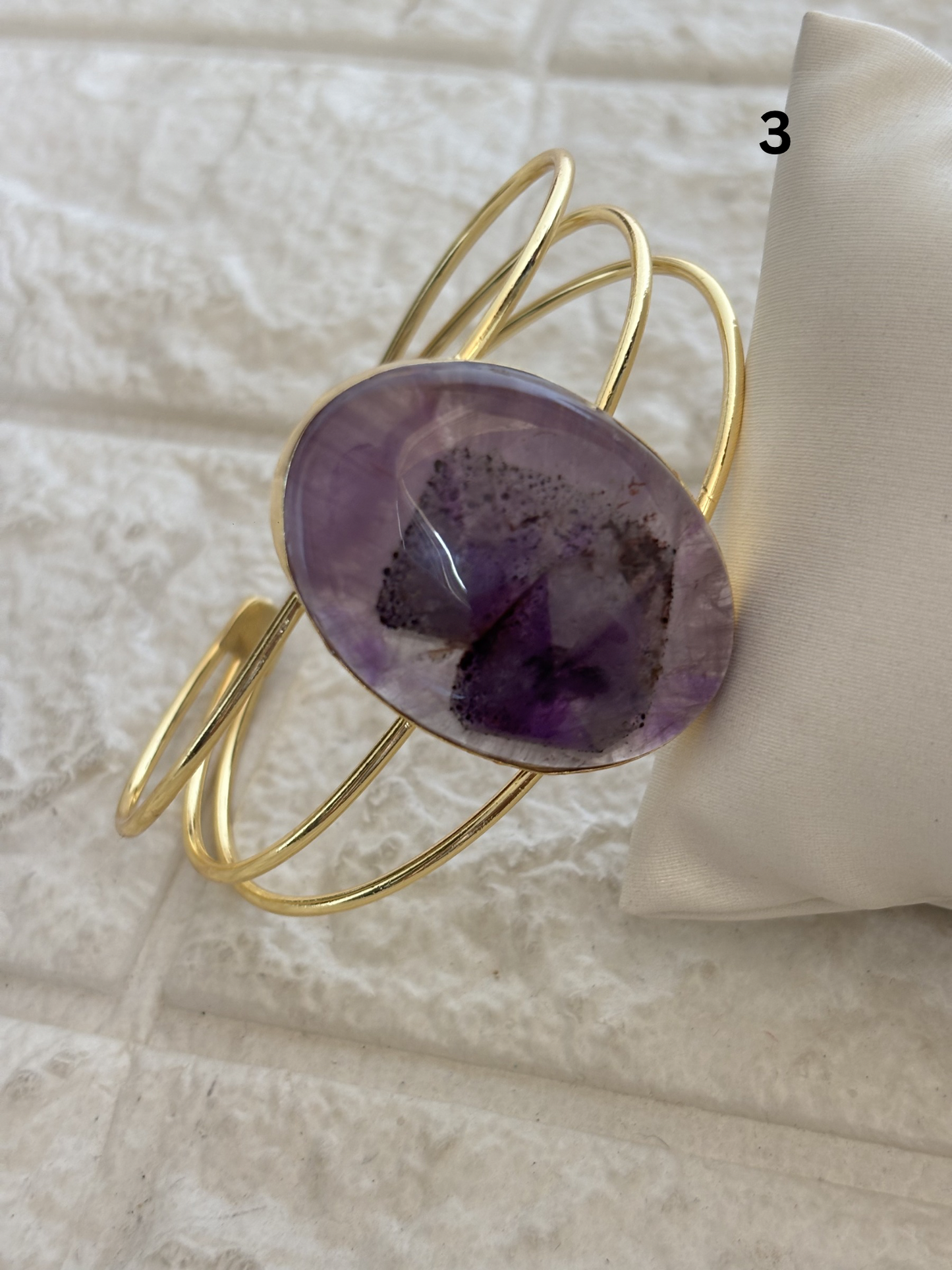 Hazel Natural Stone Adjustable Cuff -Brass