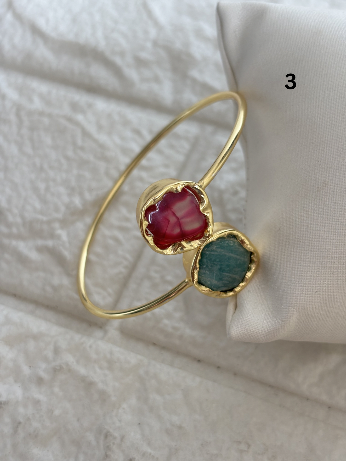 Duo Natural Stone Adjustable Cuff- Brass