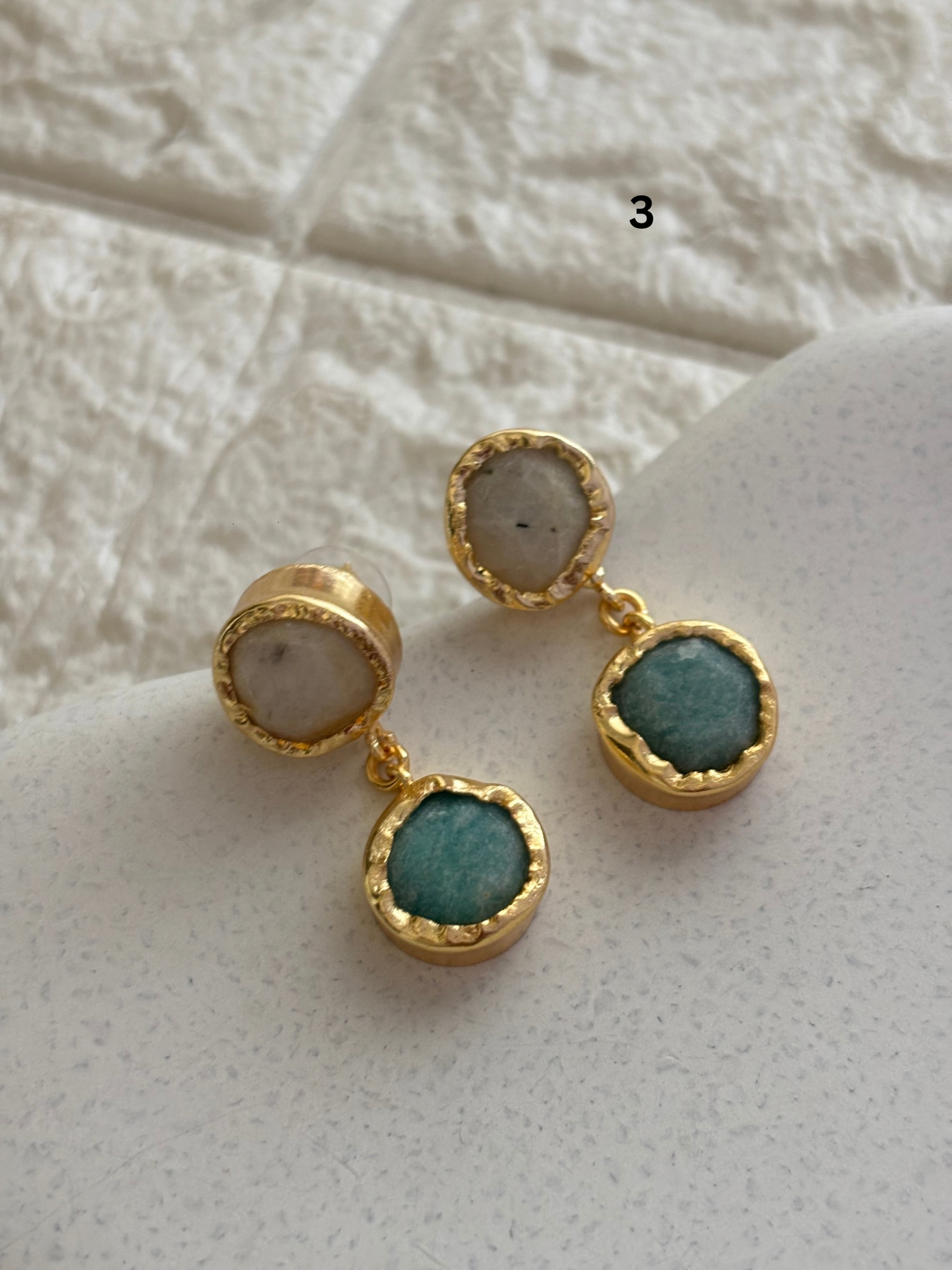 Dual Natural Stone Earring-Brass