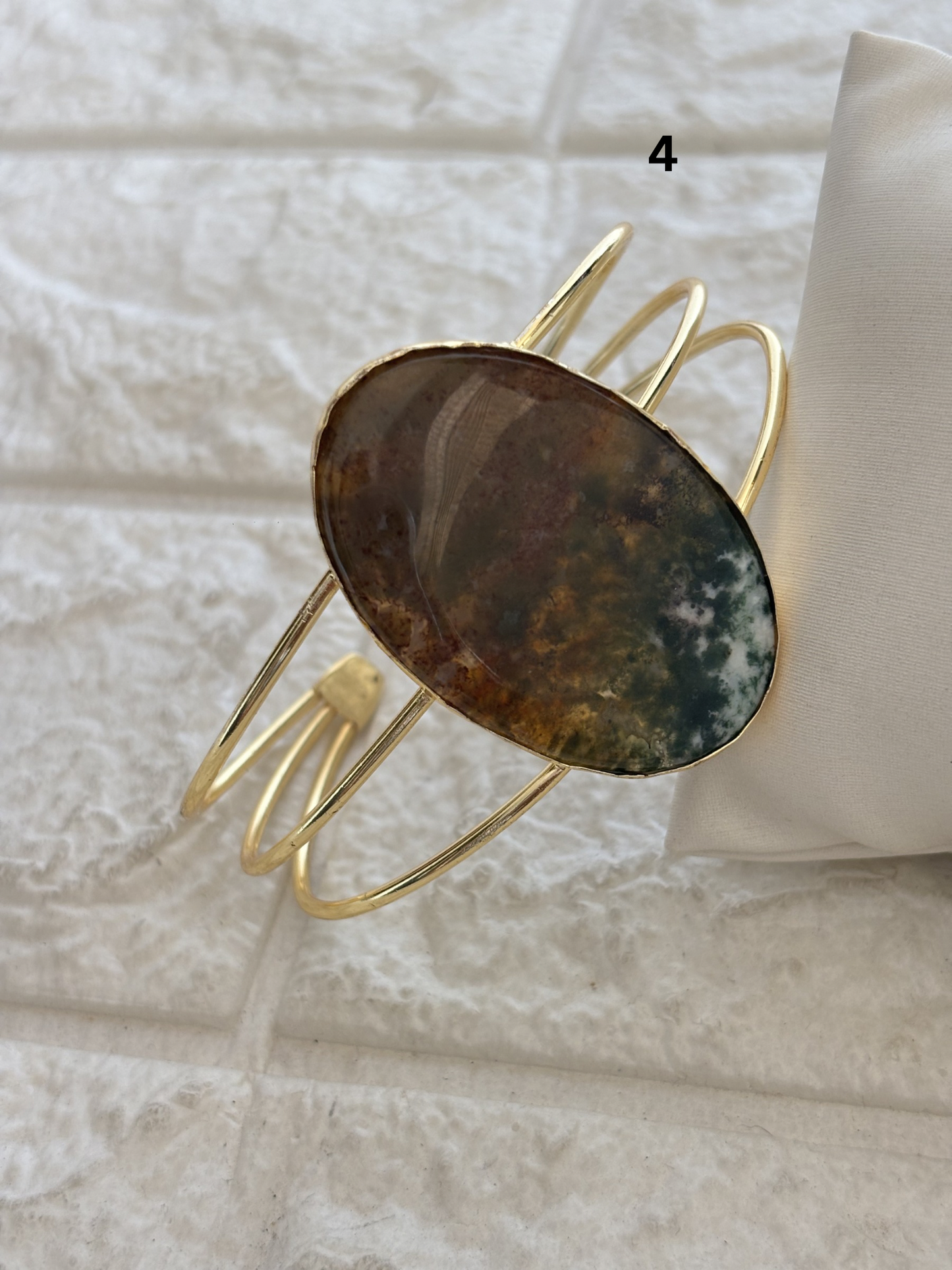 Hazel Natural Stone Adjustable Cuff -Brass