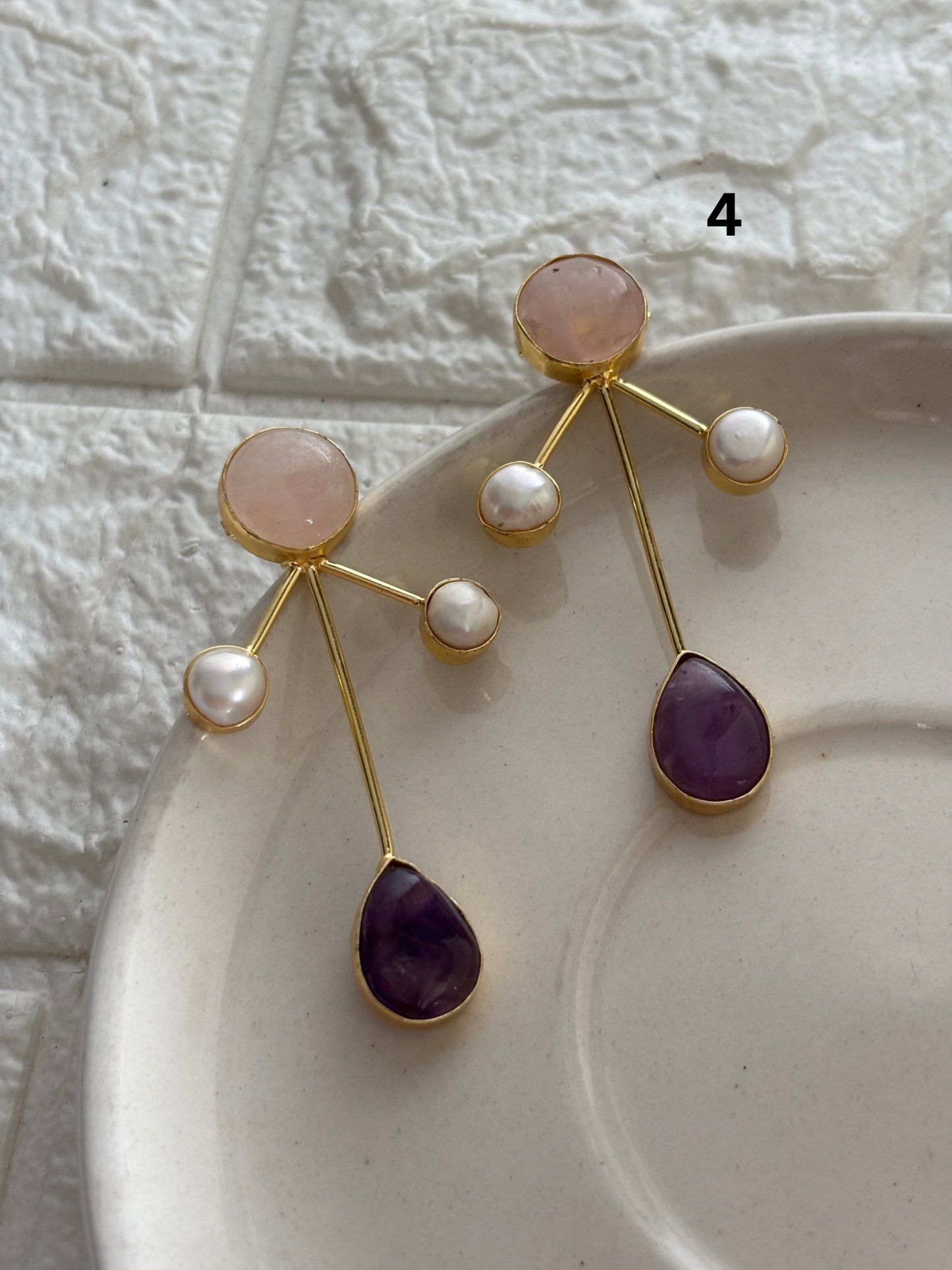 Hailey Natural stone Earring- Brass