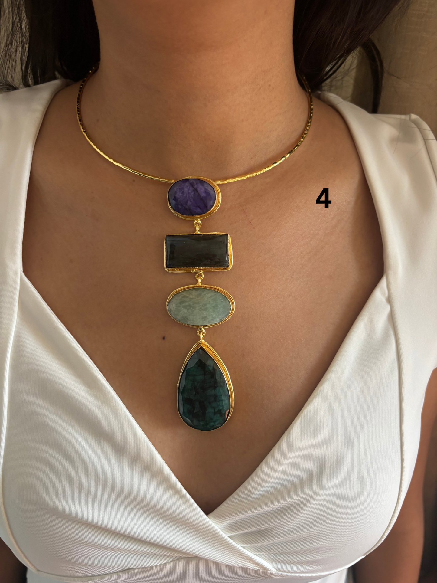 Isabelle Natural Stone Hasli Choker- Brass