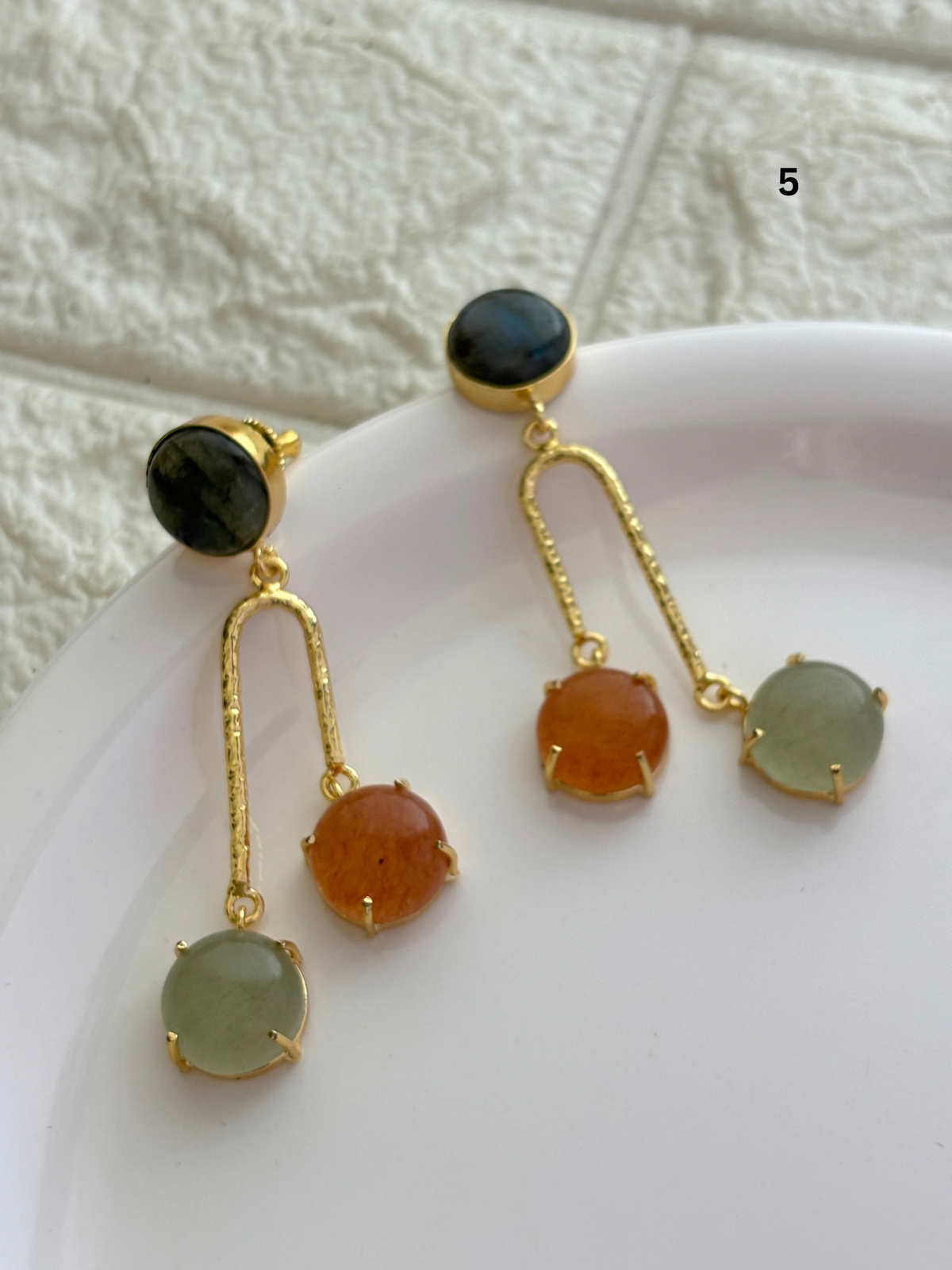 Jane Natural Stone Dangler Brass