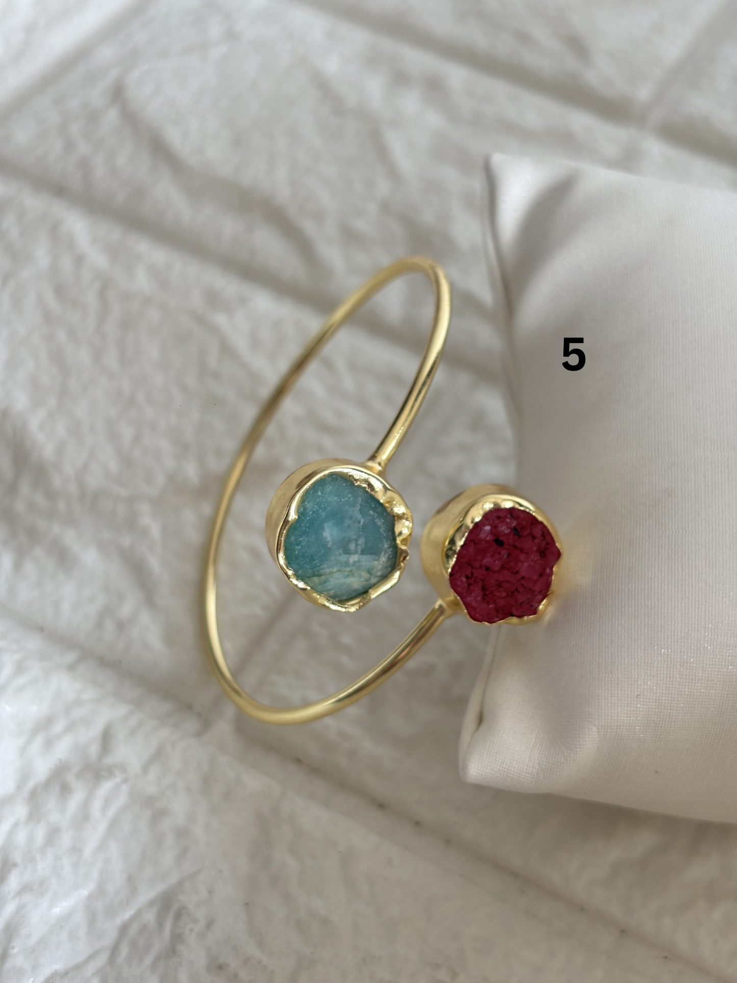 Duo Natural Stone Adjustable Cuff- Brass