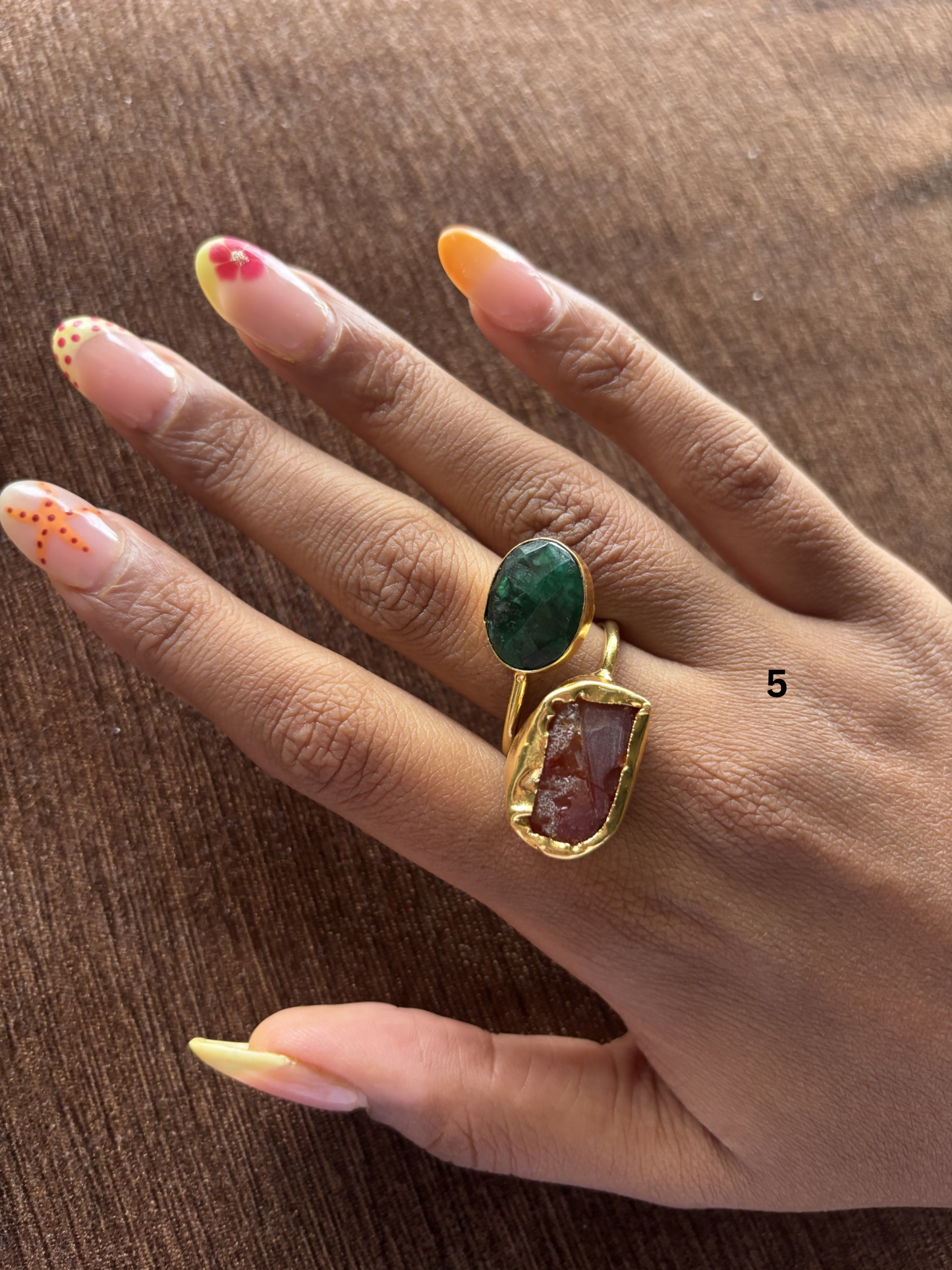 Mix Color Duo Natural Stone Adjustable Ring - Brass