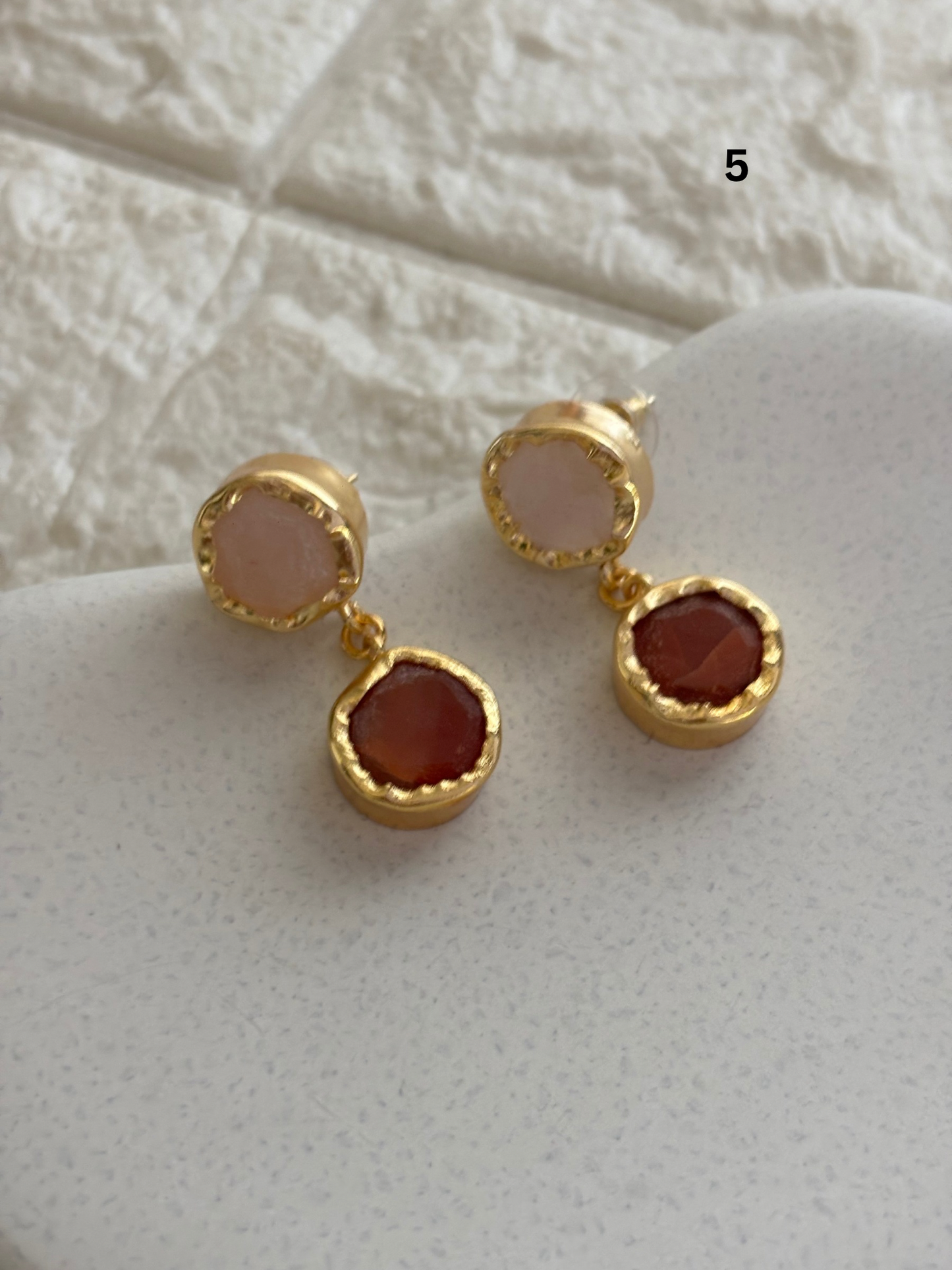 Dual Natural Stone Earring-Brass