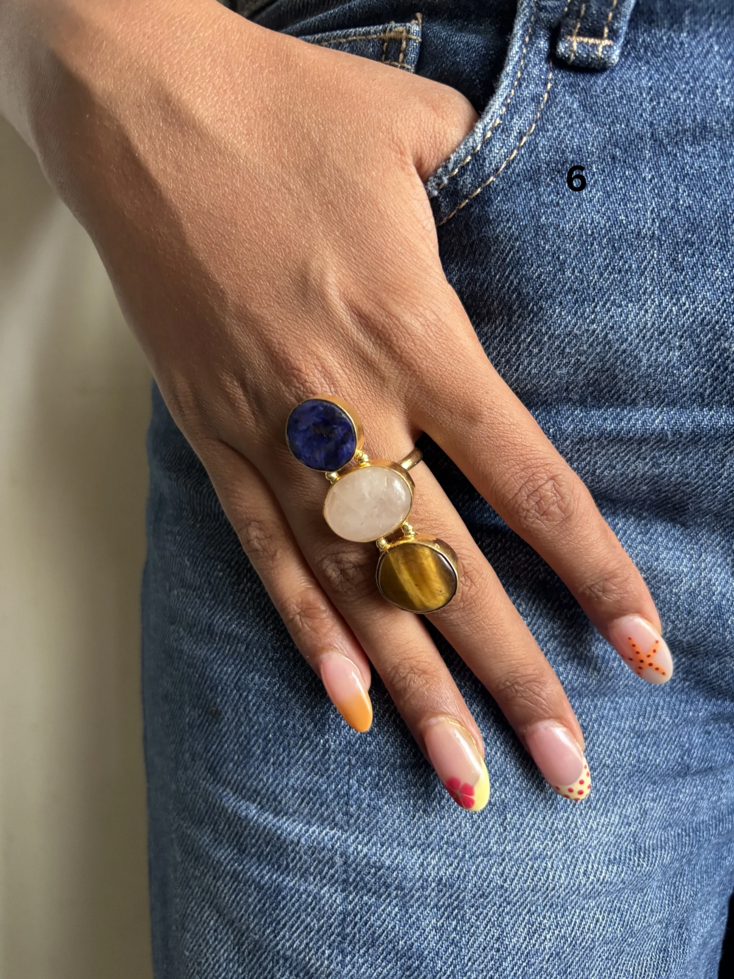 Popsicle Natural Stone Adjustable Ring Brass