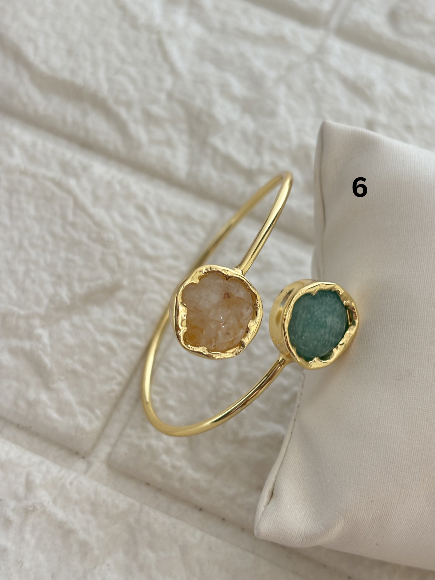 Duo Natural Stone Adjustable Cuff- Brass