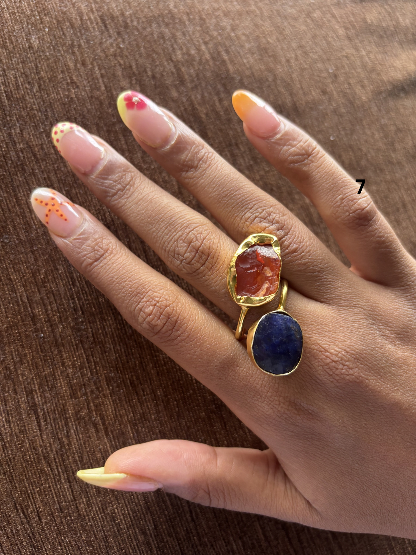 Mix Color Duo Natural Stone Adjustable Ring - Brass