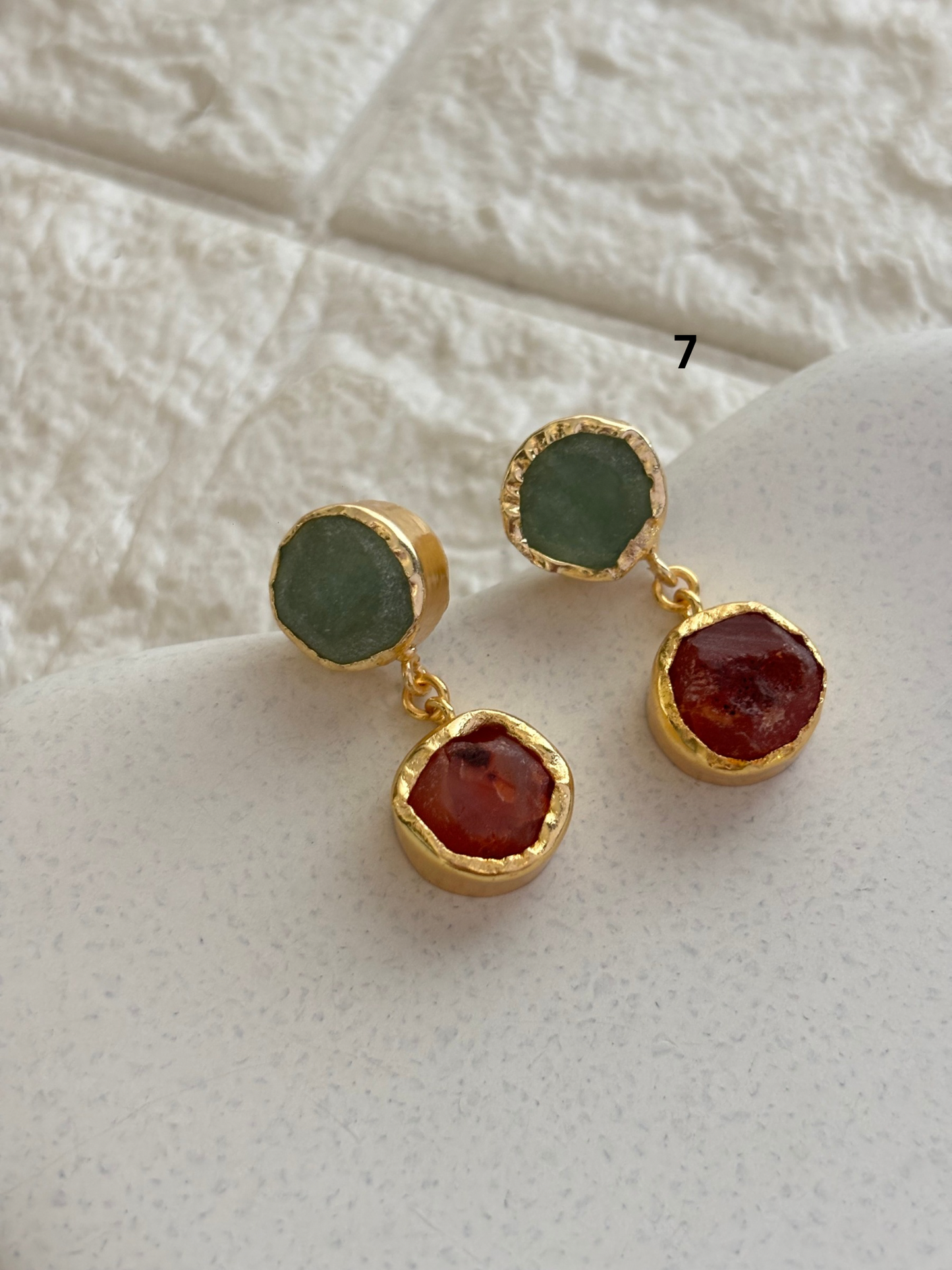 Dual Natural Stone Earring-Brass