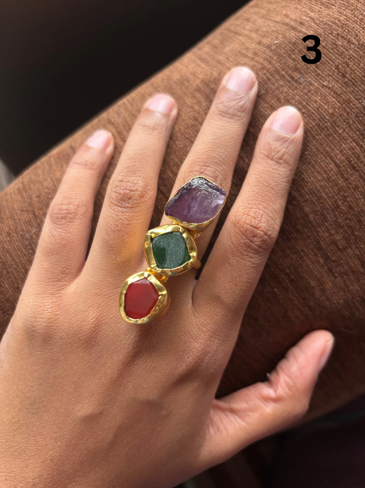 Trinity Natural Stone Adjustable Ring- Brass
