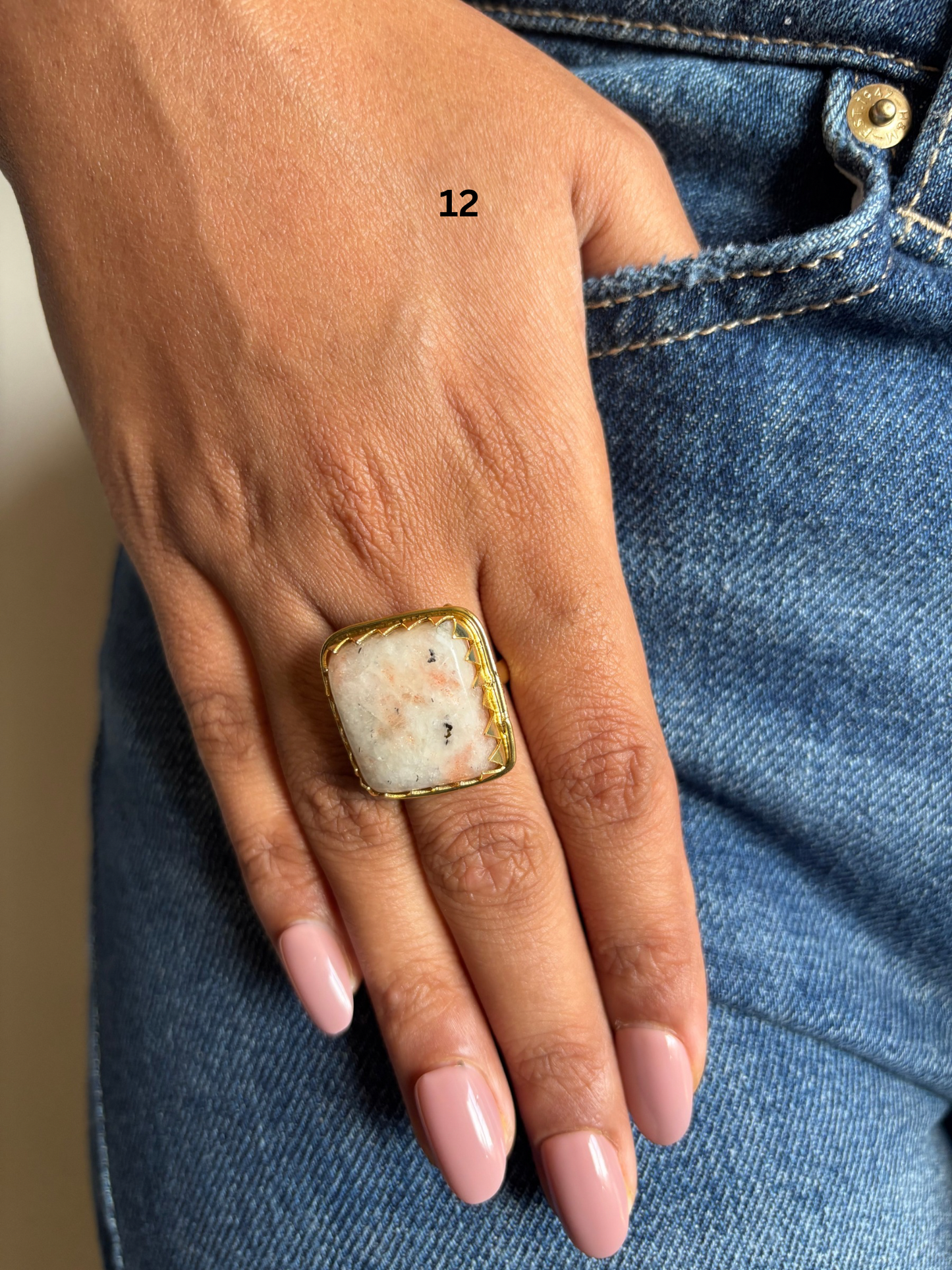 Fusion Natural Stone Adjustable Ring-Brass