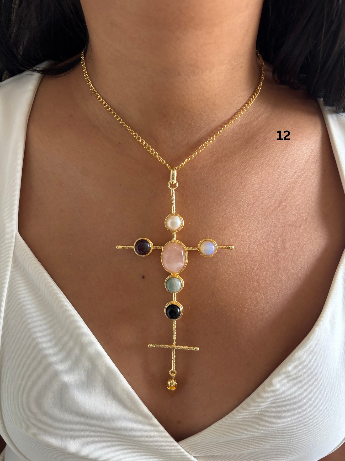 Catherine Natural stone Necklace-Brass