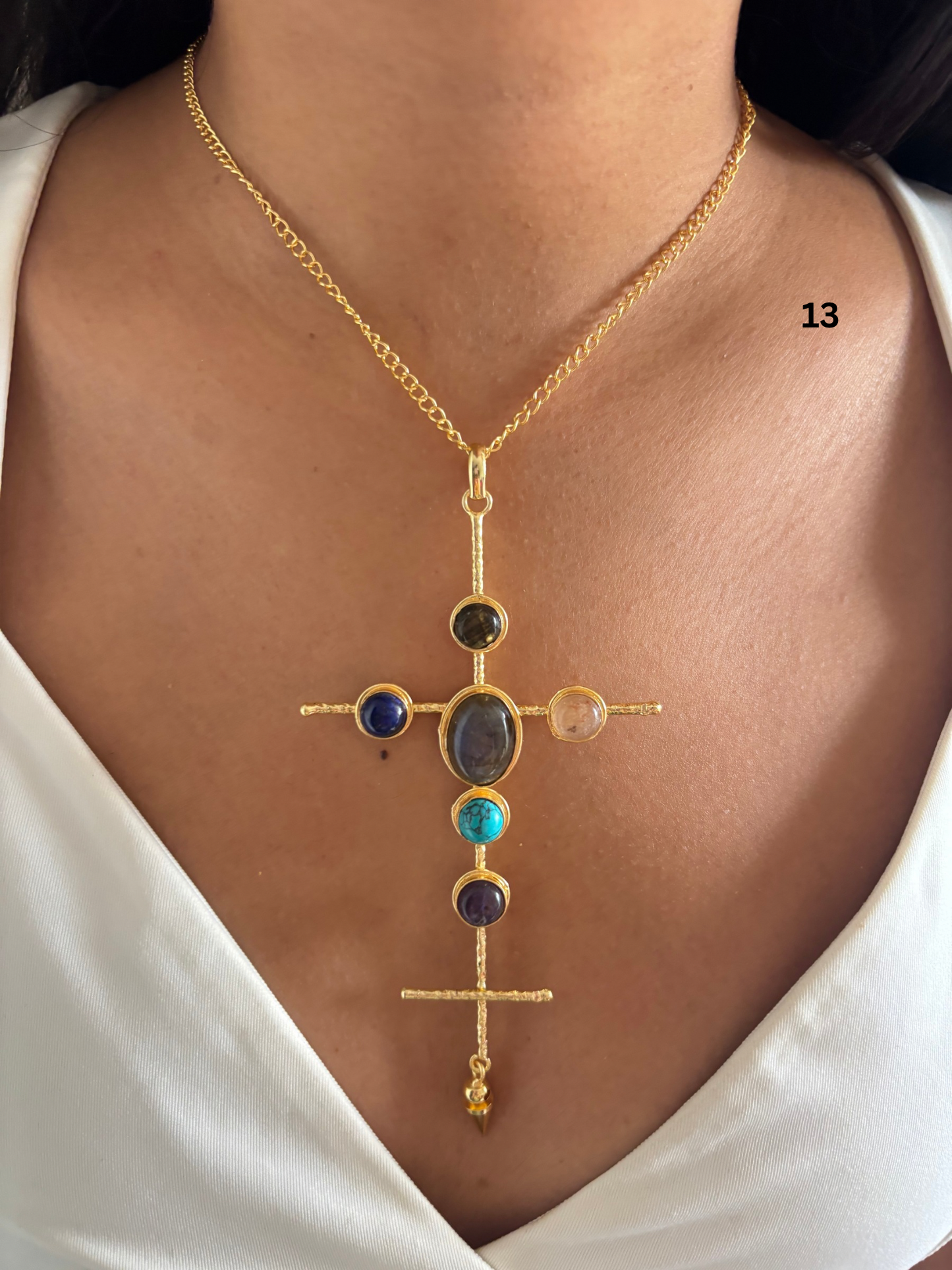 Catherine Natural stone Necklace-Brass