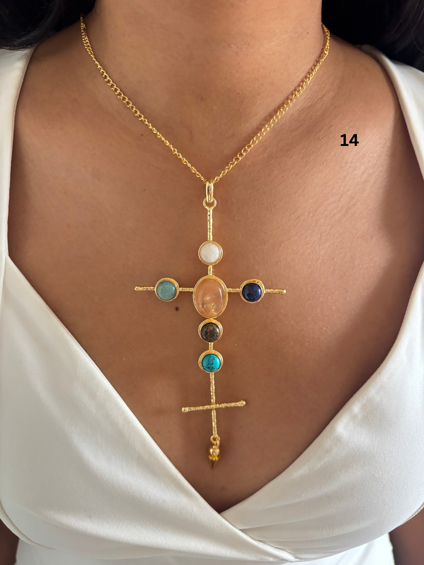 Catherine Natural stone Necklace-Brass