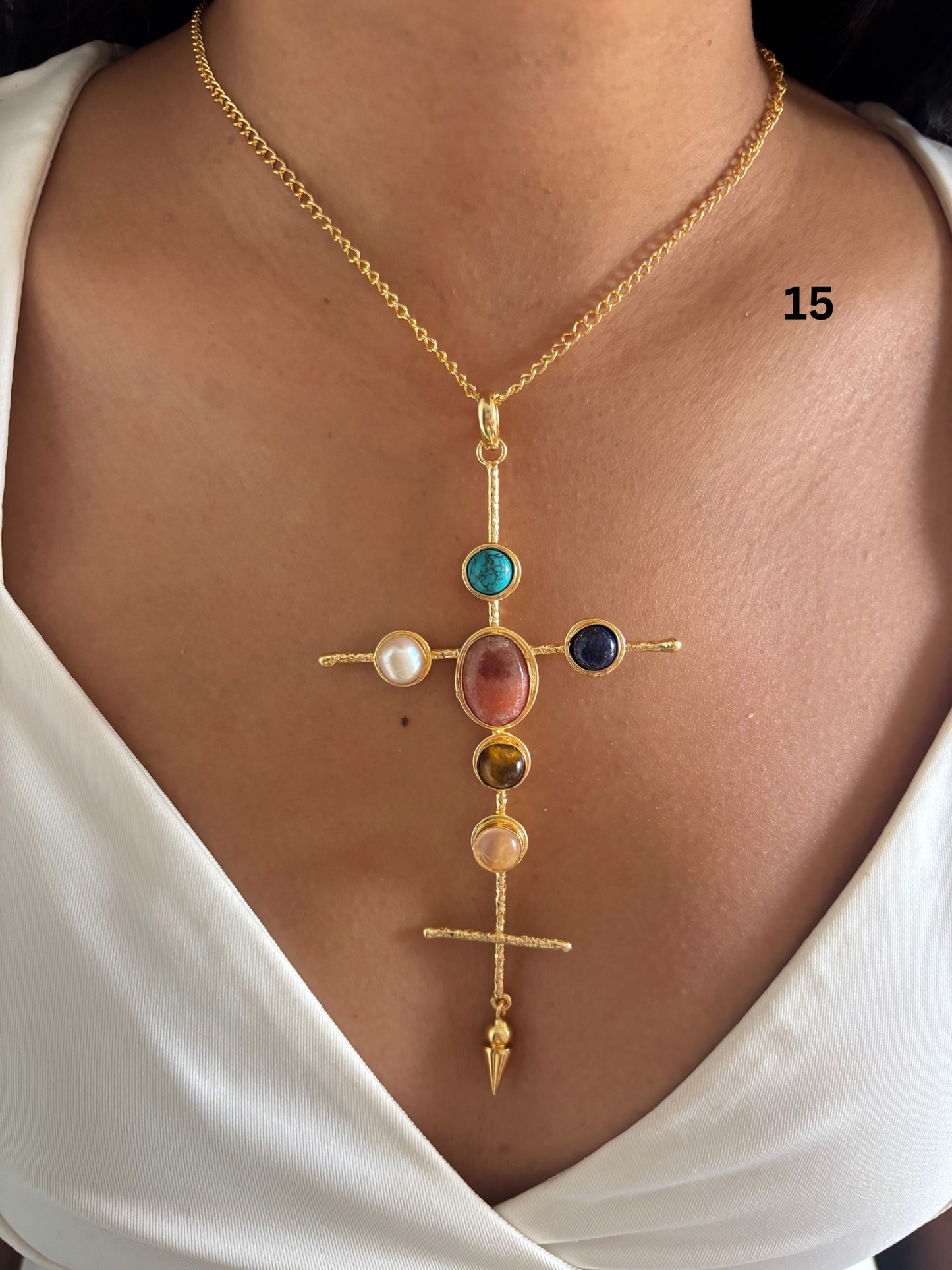 Catherine Natural stone Necklace-Brass